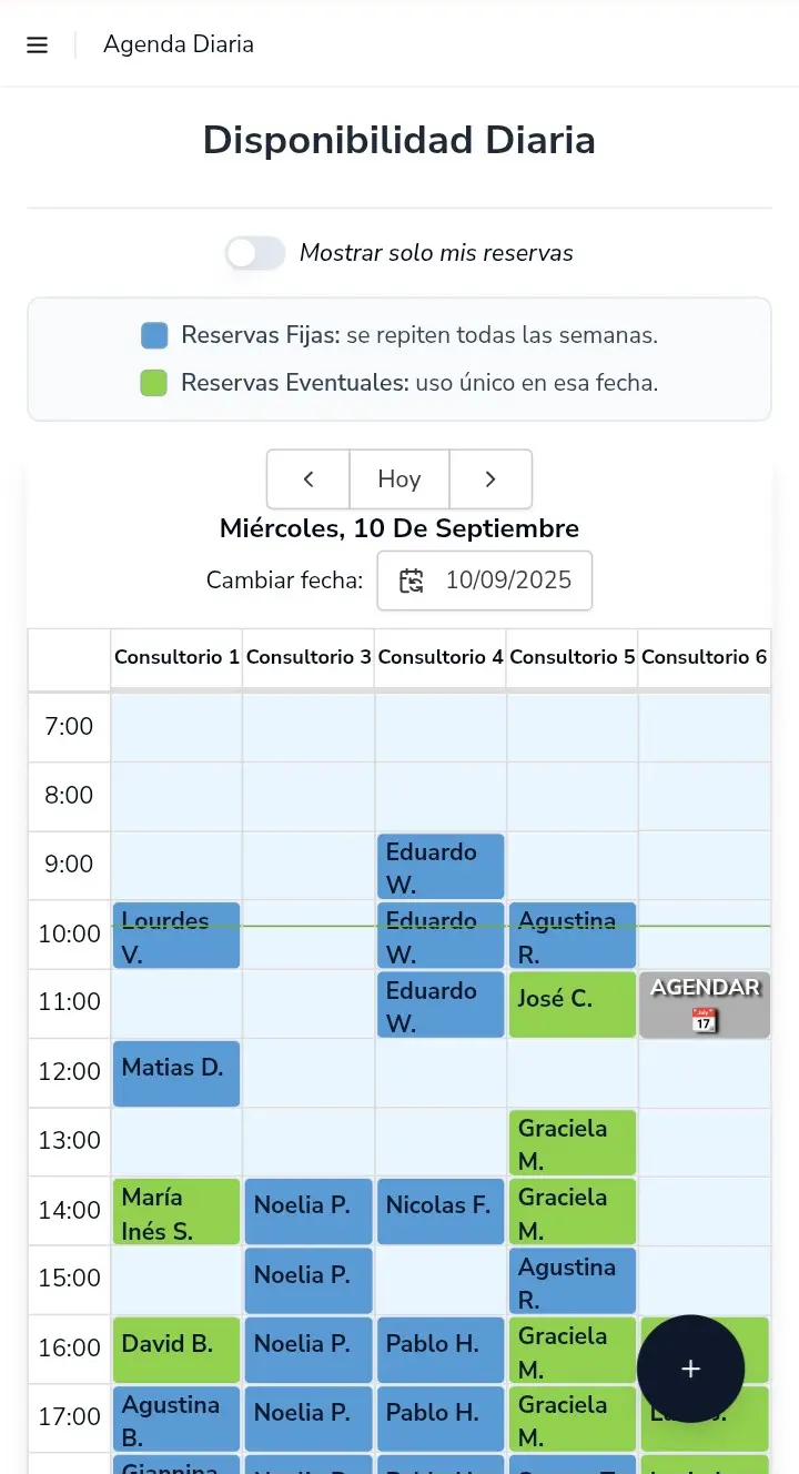 Vista previa de la aplicación de reservas de Espacio Pisama en un celular